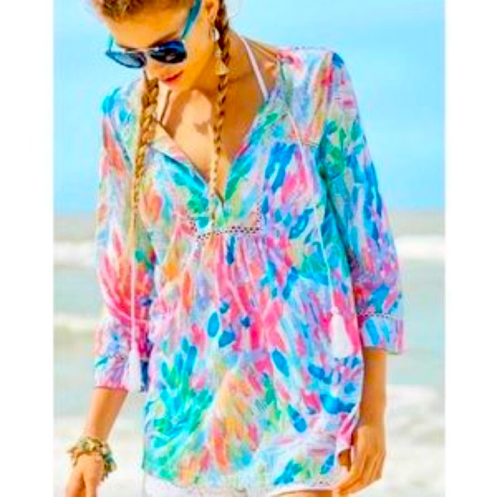 Lilly Pulitzer Tilda Tunic Tassle Top Sparkling Sands